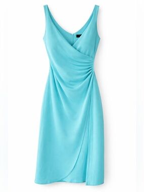 Ann Taylor 100% Silk Teal Wrap-Style Midi Dress, Size 8, NWT, Wedding Cocktail